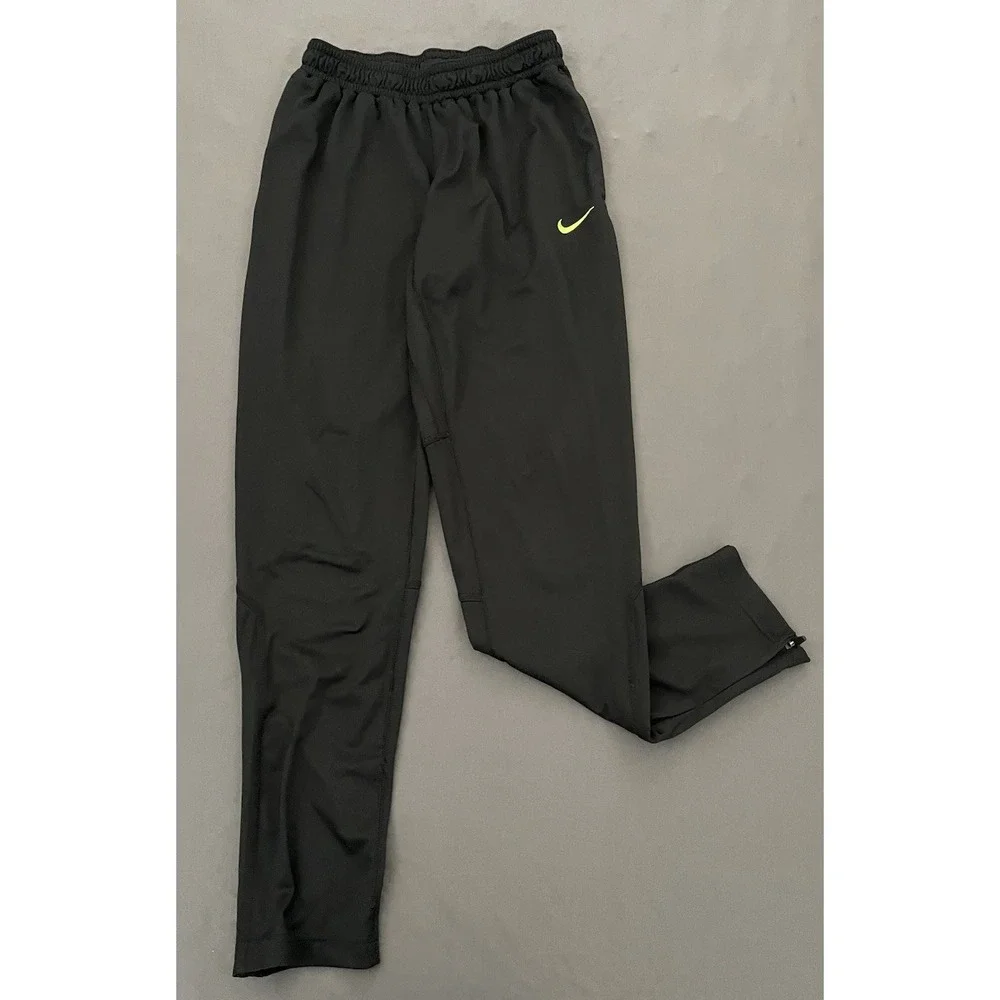 Dri Fit Nike Athletic Pants Mens Size Medium Black Green Ankles Zip Drawstring